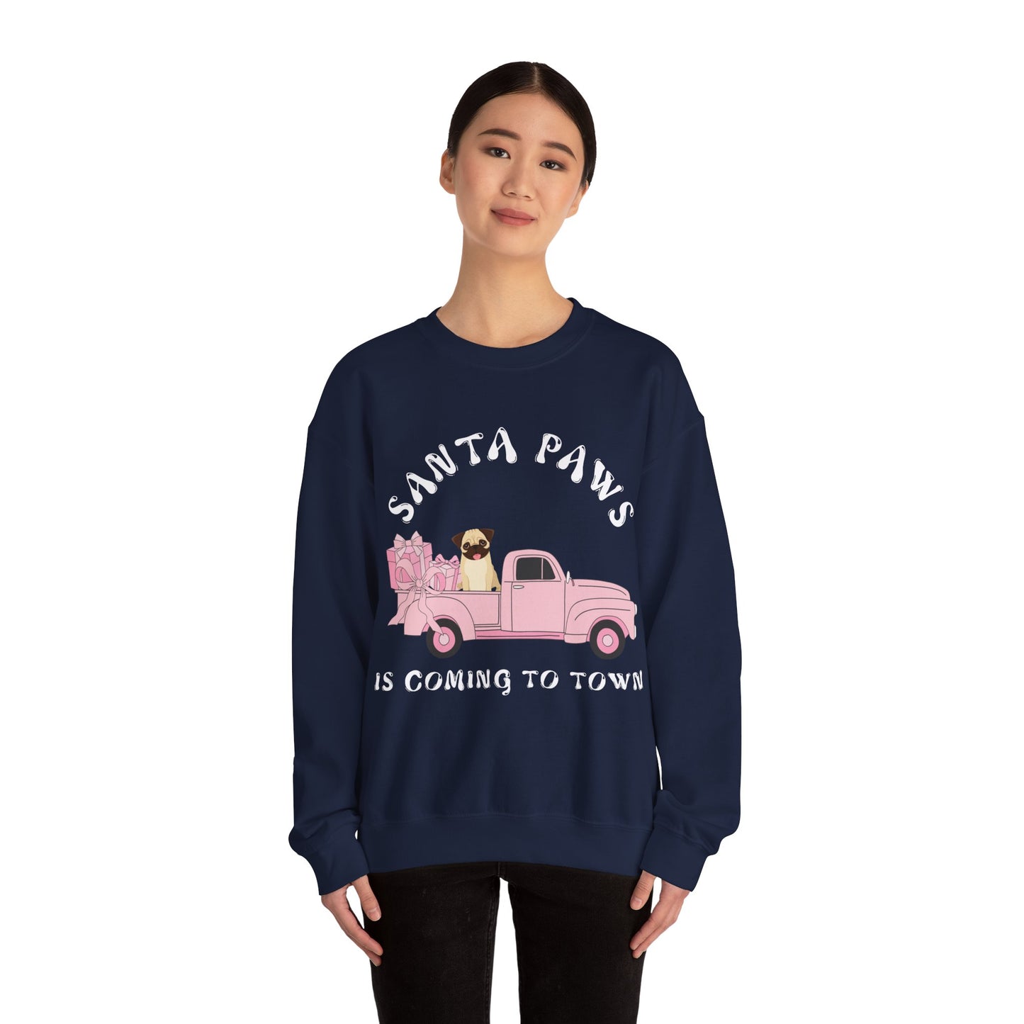 Santa Paws Christmas truck with pug Unisex Heavy Blend™ Crewneck Sweatshirt