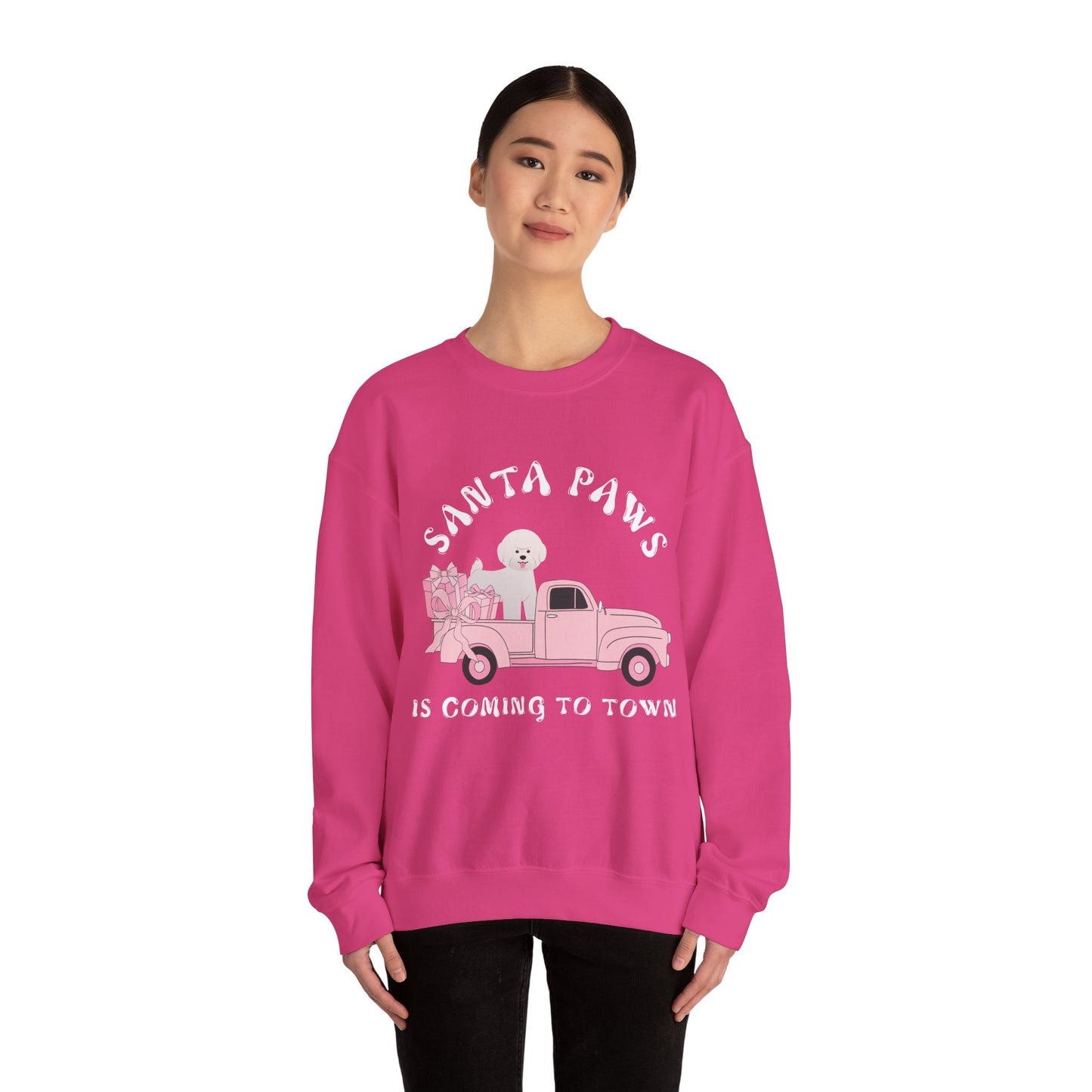 Santa Paws Christmas truck with white dog Unisex Heavy Blend™ Crewneck Sweatshirt