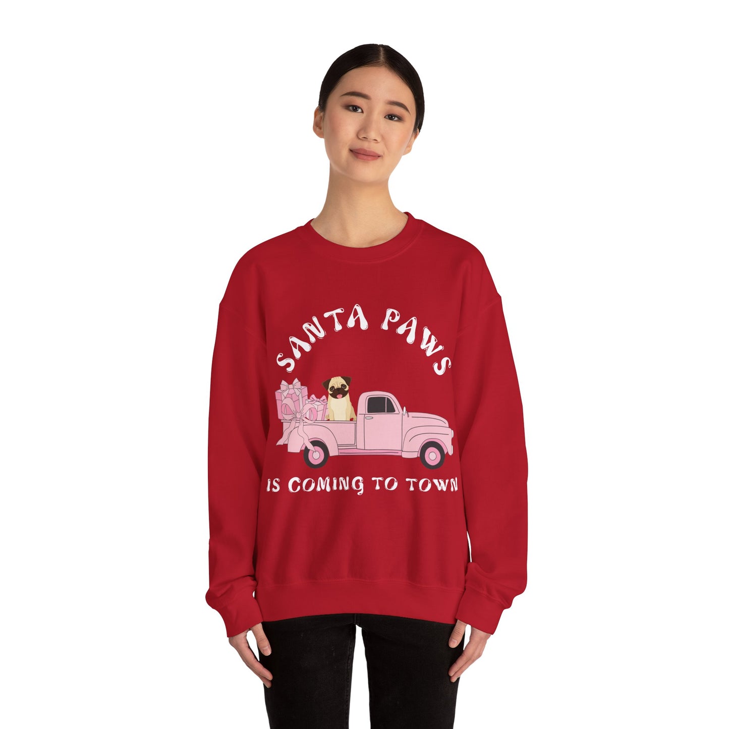 Santa Paws Christmas truck with pug Unisex Heavy Blend™ Crewneck Sweatshirt