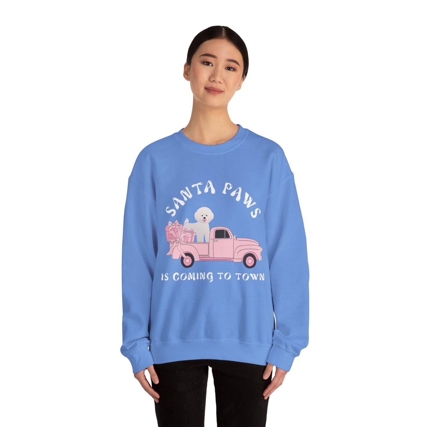 Santa Paws Christmas truck with white dog Unisex Heavy Blend™ Crewneck Sweatshirt