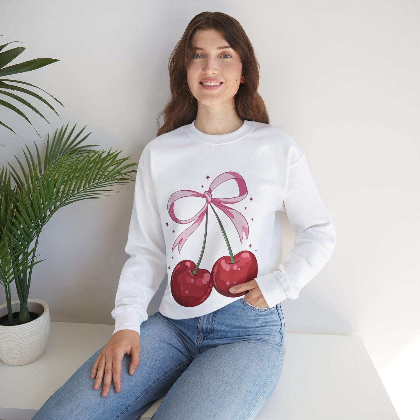 Cute Cherry Bow Unisex Heavy Blend™ Crewneck Sweatshirt