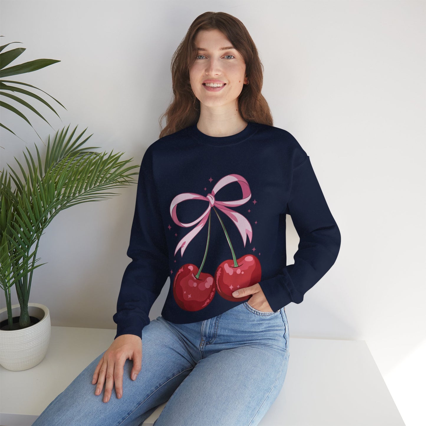 Cute Cherry Bow Unisex Heavy Blend™ Crewneck Sweatshirt