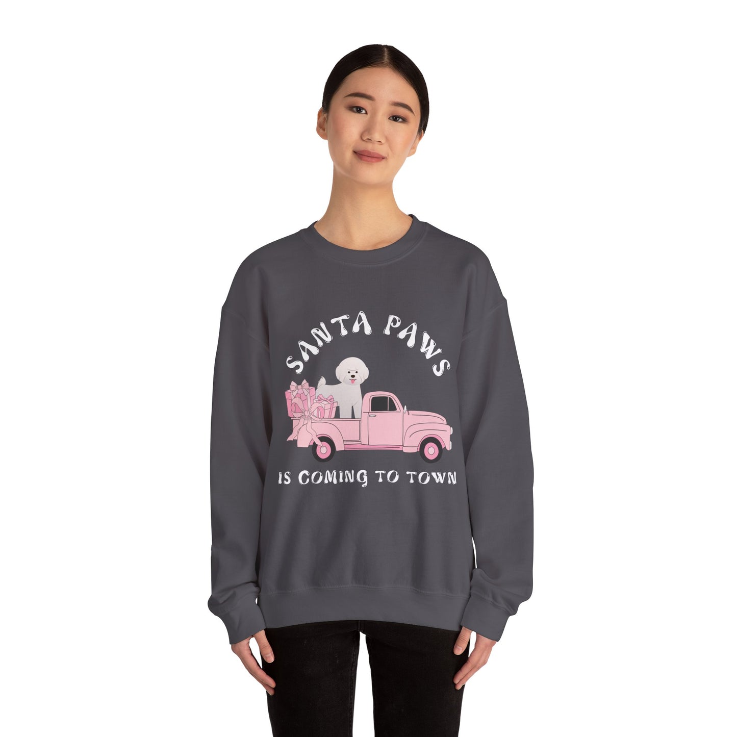 Santa Paws Christmas truck with white dog Unisex Heavy Blend™ Crewneck Sweatshirt