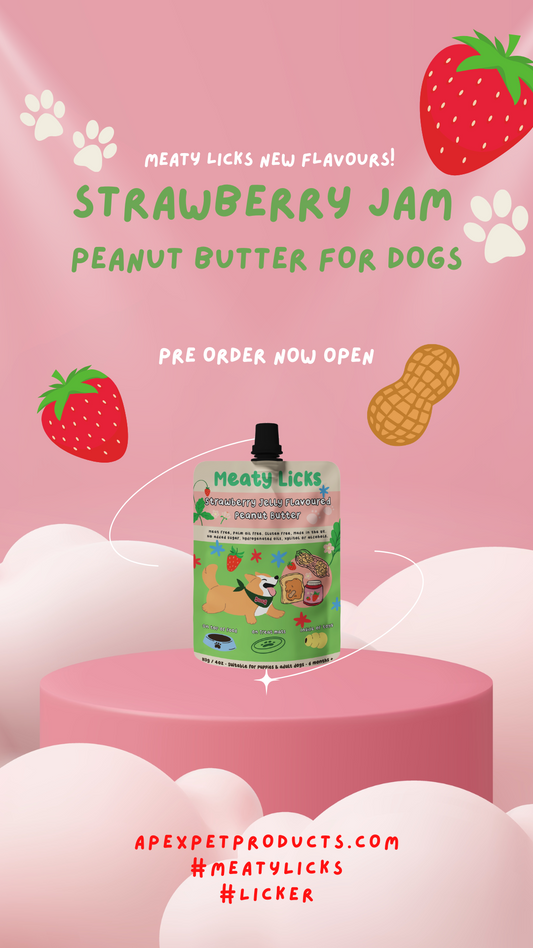 Meaty Licks Strawberry Jam peanut butter 113g pre order- despatch end of May