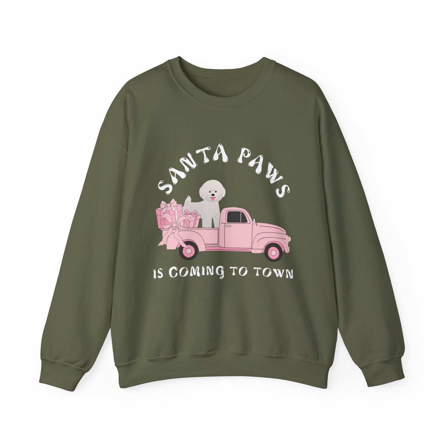 Santa Paws Christmas truck with white dog Unisex Heavy Blend™ Crewneck Sweatshirt