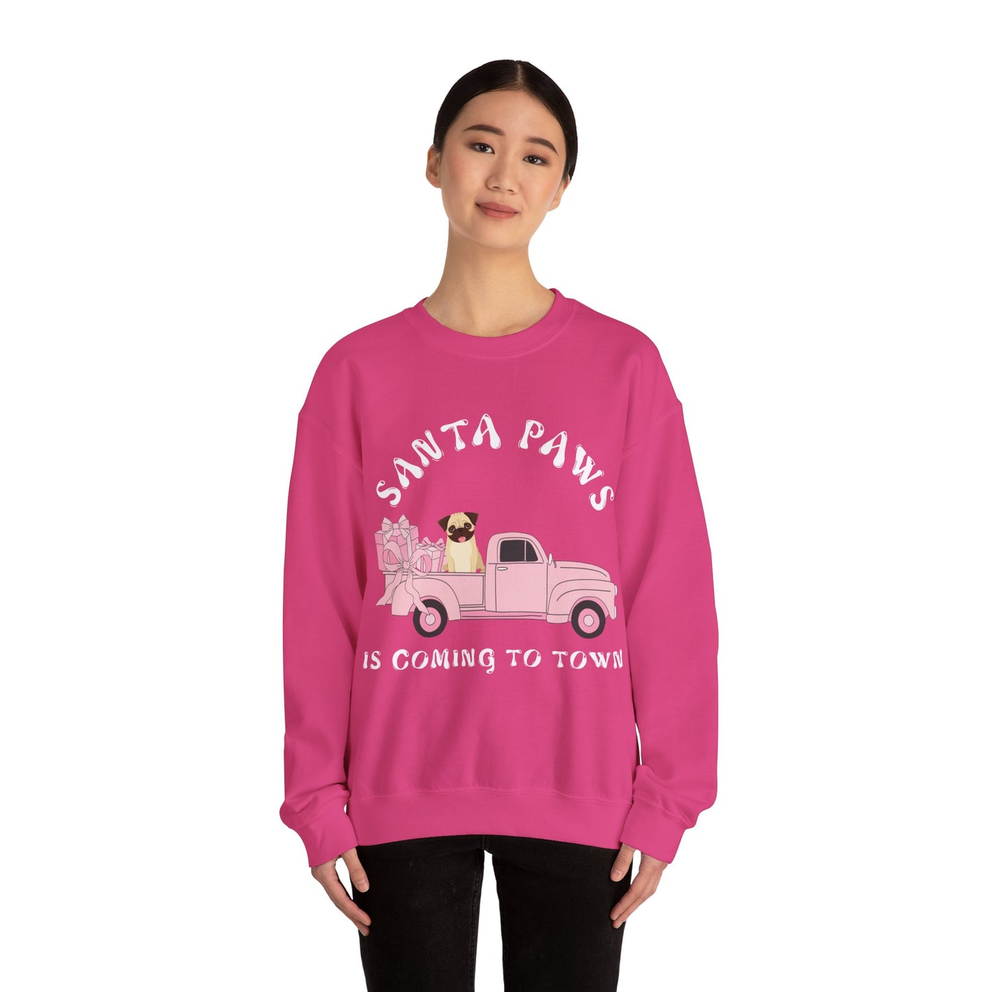 Santa Paws Christmas truck with pug Unisex Heavy Blend™ Crewneck Sweatshirt