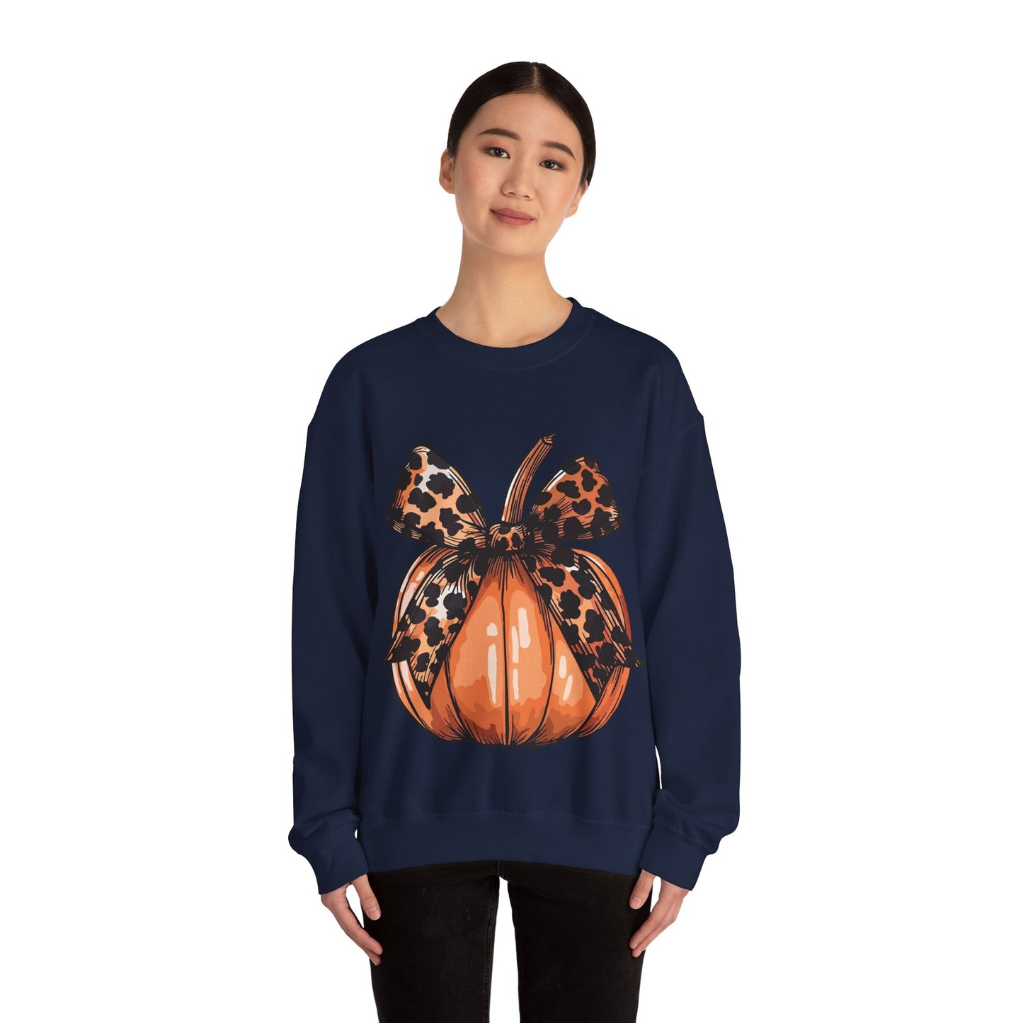 Leopard Pumpkin Bow Unisex Heavy Blend™ Crewneck Sweatshirt