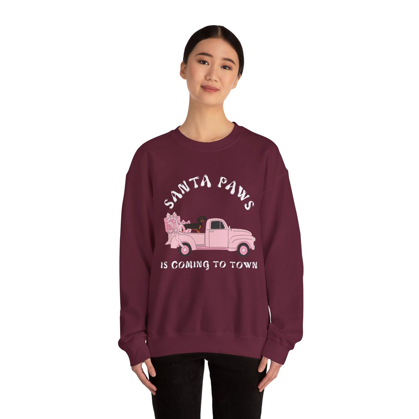 Santa Paws Christmas truck with dachshund Unisex Heavy Blend™ Crewneck Sweatshirt