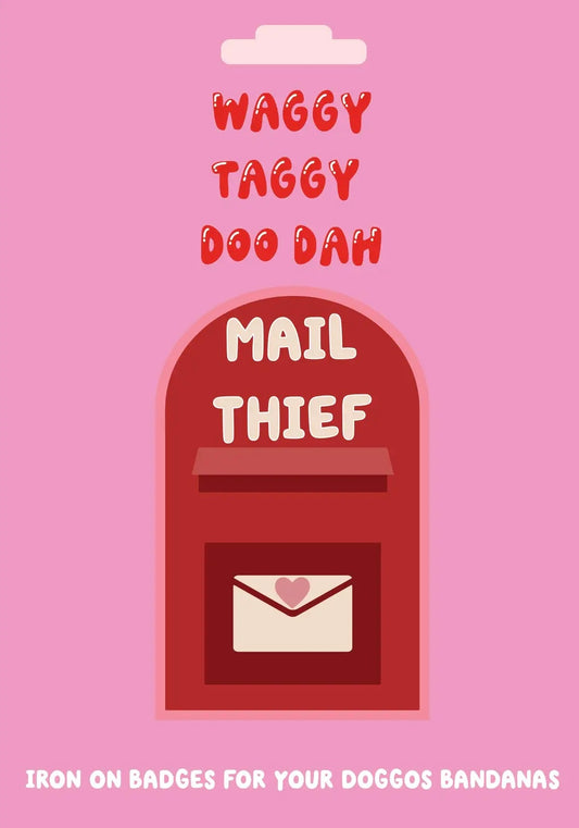Mail Thief embroidered iron on patch for doggos bandanas. pre-order despatch May 20th