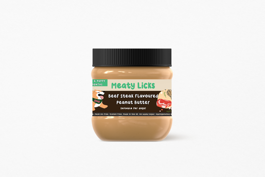 Meaty Licks Beef Steak peanut butter 350g jar